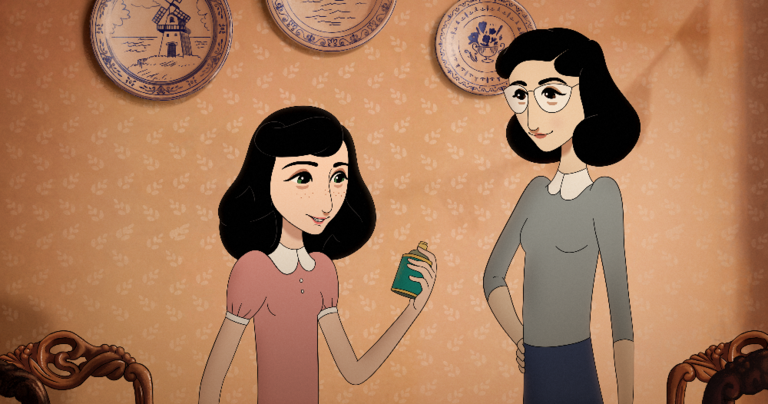 WIAF_(Emily Carey as Anne Frank and Skye Bennett as Margot Frank)