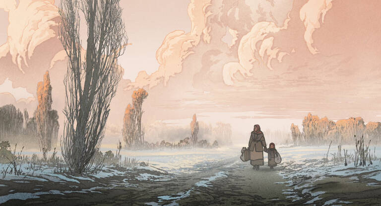 With its sombre colours combined with a picture book style it feels in its opening scenes like a Grimm’s fairy tale.
